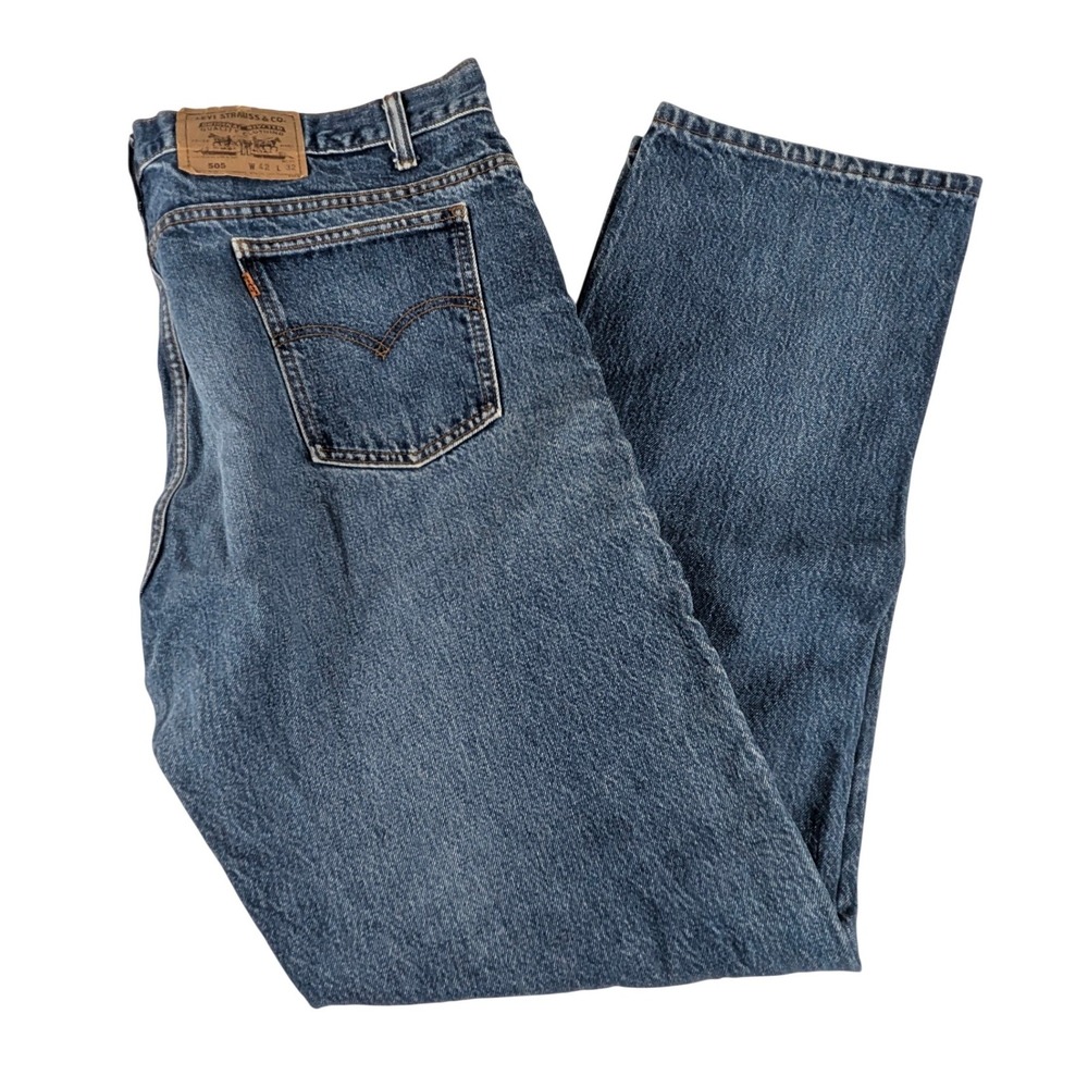 Levis 505 Mens 42x32 Orange Tab Reg Straight Leg Med Wash Blue‎ Jeans 80'S Denim